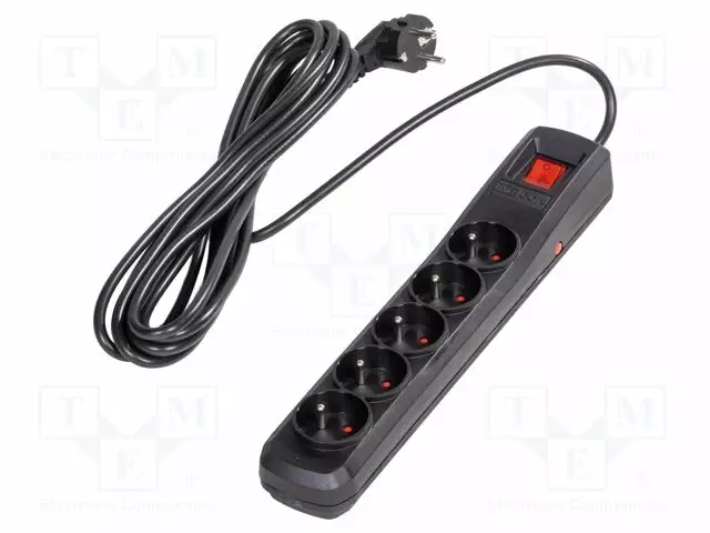 JATKOJOHTO: SUOJAUS-PISTORASIAT: 5 - 250VAC - 10A - MUSTA - Tietokonetarvikkeet - muut - R5-5.0M-CZ - 1