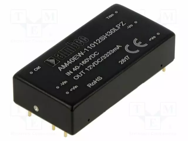 DC/DC MUUNNIN - 40W - TULOJÄNNITE 40÷160VDC - LÄHTÖJÄNNITE 12VDC - ILÄH: 3333MA - 91% - AC/DC muuntimet - AM40EW11012SH30LPZ - 1