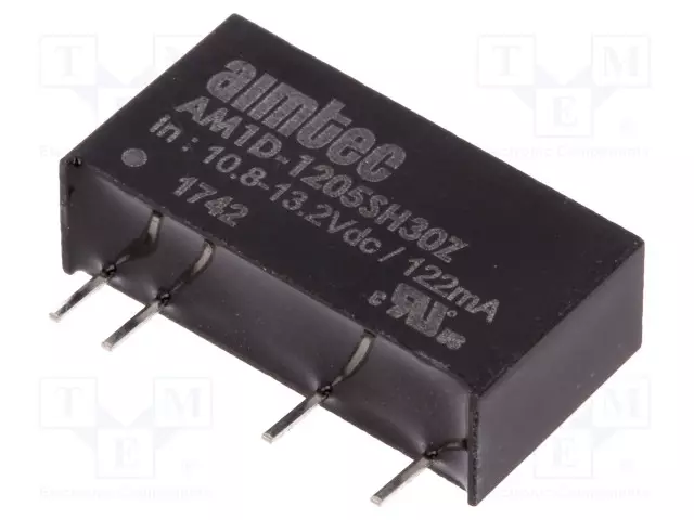 DC/DC MUUNNIN - 1W - TULOJÄNNITE 10,8÷13,2VDC - LÄHTÖJÄNNITE 5VDC - ILÄH: 200MA - SIP7 - DC/DC muuntimet - AM1D-1205SH30Z - 1