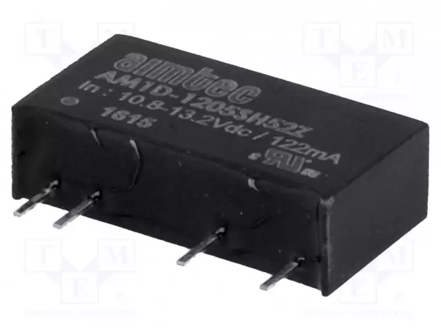 DC/DC MUUNNIN - 1W - TULOJÄNNITE 10,8÷13,2VDC - LÄHTÖJÄNNITE 5VDC - ILÄH: 200MA - SIP7 - DC/DC muuntimet - AM1D-1205SH52Z - 1